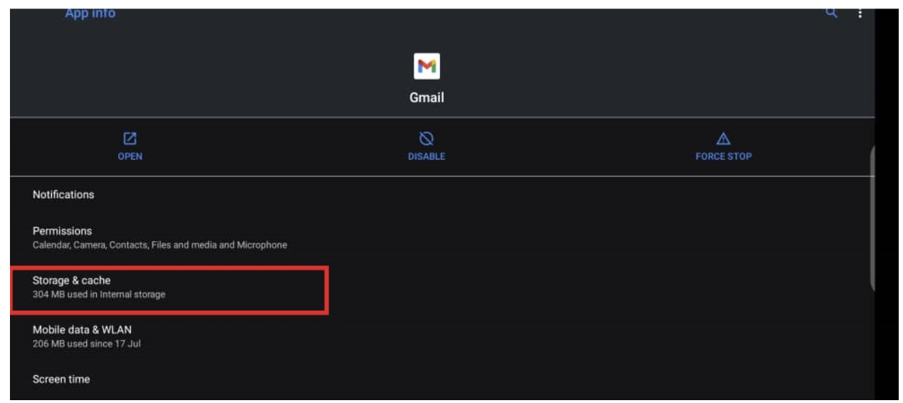 Android Gmail Storage and cache